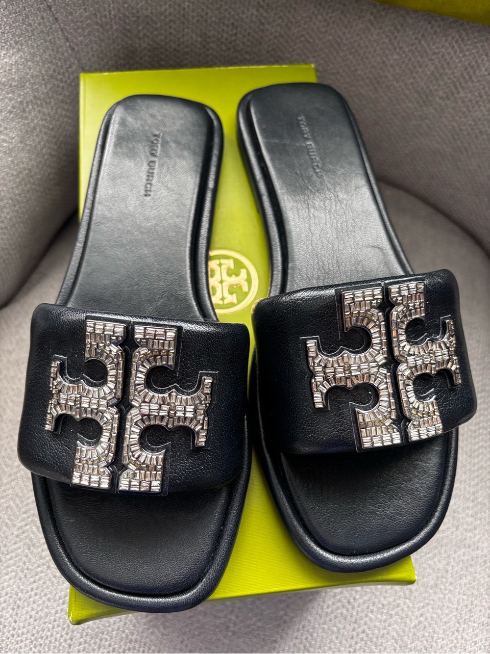 Tory Burch Double T Deco Crystal Sport Slide Navy